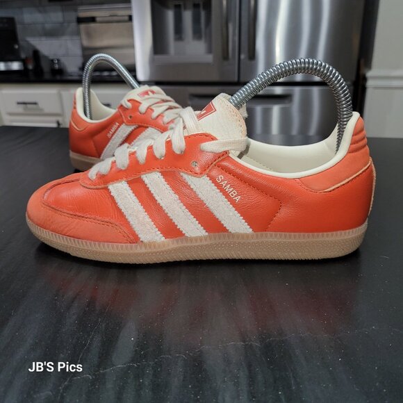 Adidas Samba Women's OG Originals Collegiate Orange & Cream White Gum Sole Shoes - Picture 9 of 16
